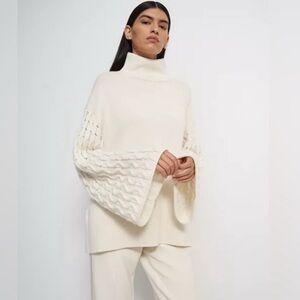 Theory 100% Cashmere Textured Sleeve Turtleneck Sweater – Ivory, Women’s M